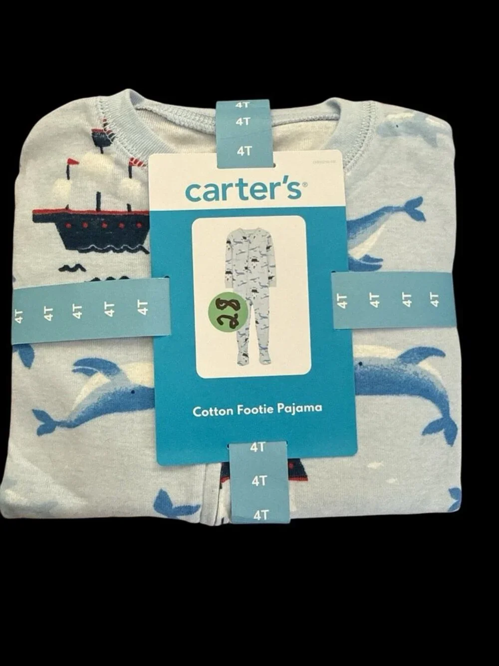 Carter's Cotton Footie Pajamas-Whales And Ships-Light Blue/Multicolor-Size 4T